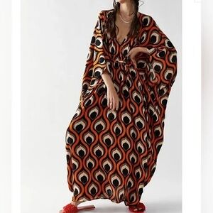 Free People Groovy Baby Maxi Kaftan Dress Orange One Size